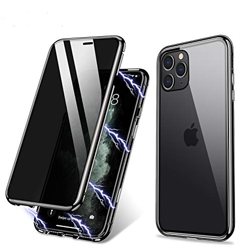 ZHIKE Custodia per iPhone 11 PRO Max, Custodia per adsorbimento Magnetico Anti-Peep Frontale e Posteriore in Vetro temperato Copertura a Schermo Intero Flip Privacy Cover (Anti Spia-Nero Trasparente)