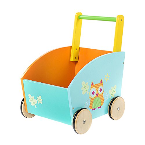 labebe - Girello Bambino Primi Passi Legno, Giochi Carrellino per Bimba/Neonato, Cam Girello, Mini Girello with Rotelle, Piccolo Mutifunzione Macchinina with Box, Baby Walker per 1-3 Anni - Gufo