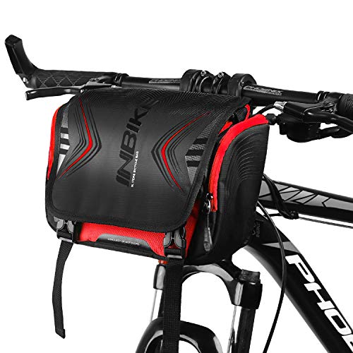 INBIKR Borsa da Manubrio Impermeabile, Borsa Telaio Mountain Bike con Parapioggia, 3L Stabile e Durevole Multitasche per MTB City CTB Pendolare(Rosso)