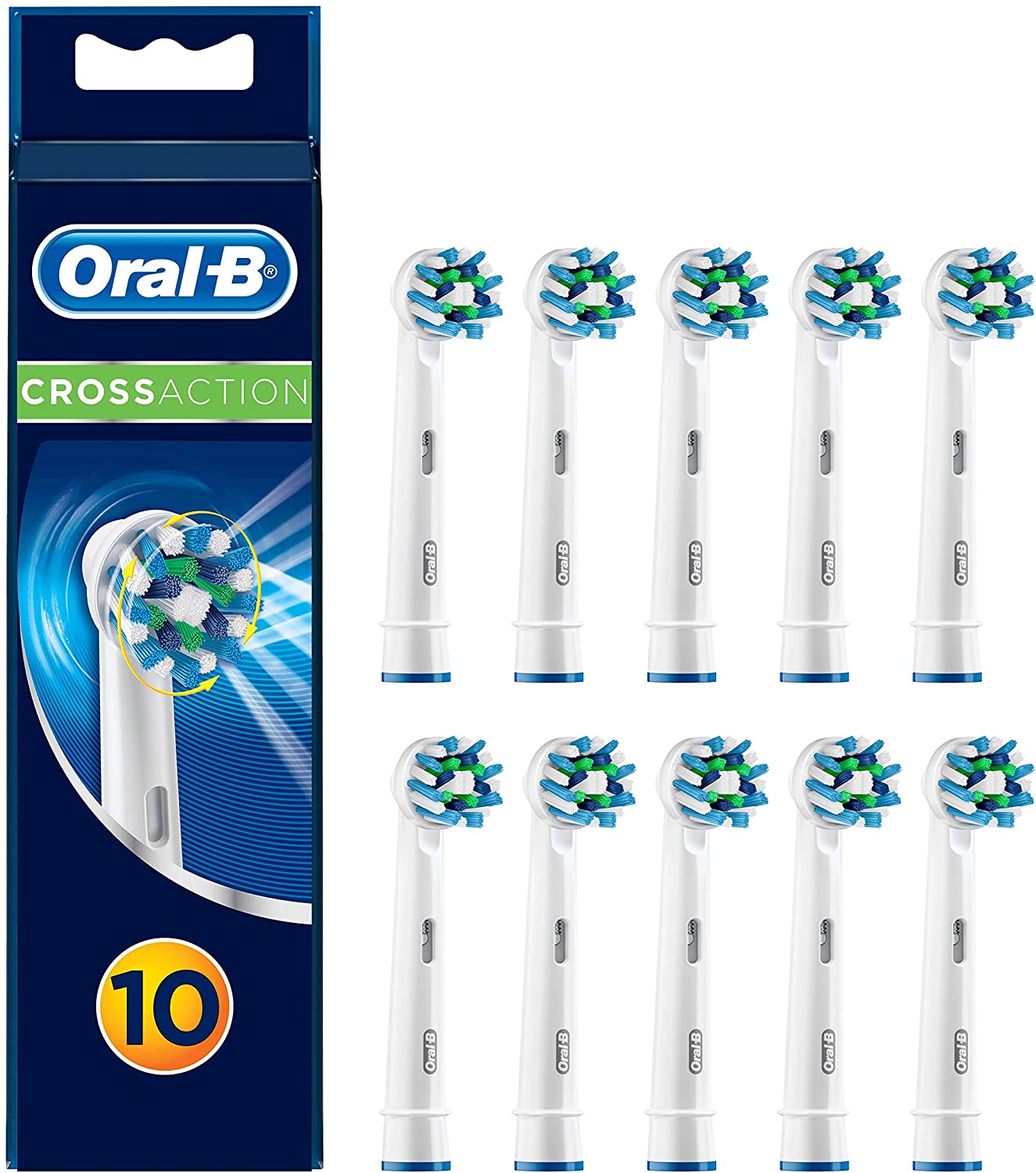 Oral-B CrossAction Testine di Ricambio per Spazzolino Elettrico, Pacco Adatto alla Buca delle Lettere, Confezione da 10 Pezzi