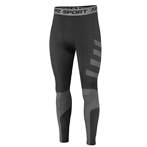 AMZSPORT Leggings da Compressione per Uomo Pantaloni Sportivi Asciutti e Freddi Collant per Allenamento Fitness, Nero XL