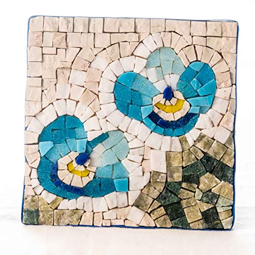 Occhi della Madonna (Non ti Scordar di me) Fiore - kit mosaico d'Arte 14x14 cm - tessere per mosaici in marmo - Idea Regalo Anniversario/Compleanno - kit hobby creativi