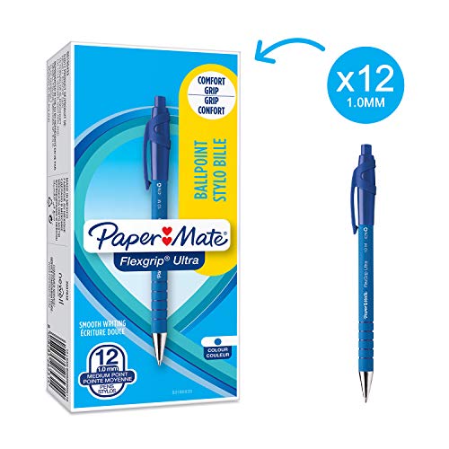 Paper Mate Flexgrip Ultra Penna a Sfera a Scatto, Punta Media (1 mm), Blu, Confezione da 12