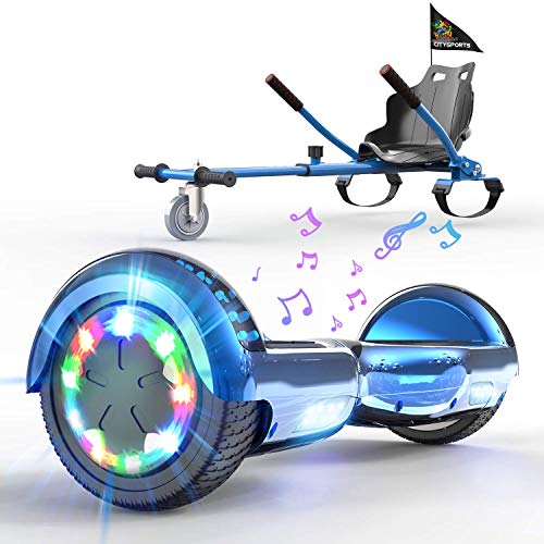 HITWAY Hoverboard Autobilanciato Scooter Elettrico da 6,5 Pollici, Hoverboard Elettrico Scooter con Hoverkart Go-Kart Costruito in luci a LED Bluetooth Speaker, Regalo di Natale per Bambini