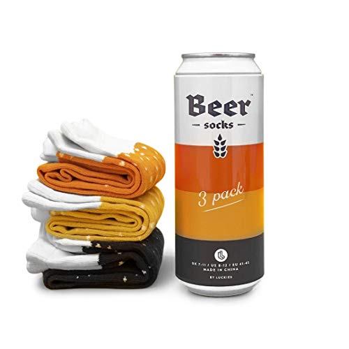 Calze da birra – Calze colorate da uomo – Calzini divertenti da uomo, 3 paia di calzini in lattina di birra, Orange Ale, Stout, e Langer