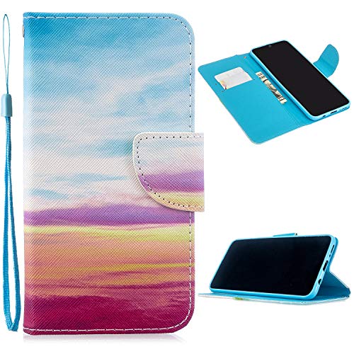 Miagon Full Body Custodia Cover per Samsung Galaxy A50,Colorato Modello PU Pelle Flip Portafoglio Libro Case Wallet Magnetica Supporto Cover Cassa Protettiva,Arcobaleno Nube