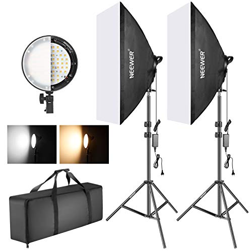 Neewer Kit d’Illuminazione Luce LED Bicolore Dimmerabile con Softbox: 50x68cm Softbox, 45W Regolabile Luce LED con 2 Temperature di Colore & Stativo, per Ritratti Registrazioni Video in Studio