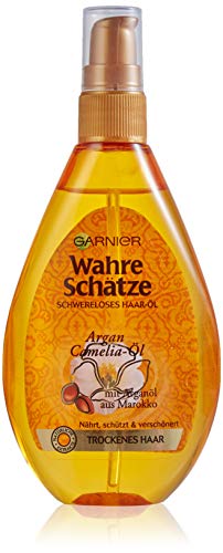 Olio per capelli Garnier Vero tesoro, trattamento intensivo per capelli (con olio di Argan e olio di camelia – per capelli secchi), 1 x 150 ml.