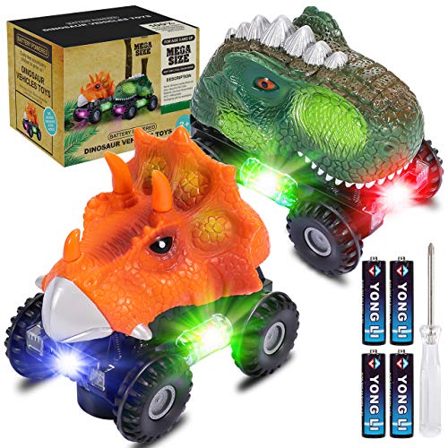 joylink Veicoli per Dinosauri, 2 PCS Auto di Dinosauro con Luci e Suoni a LED e Giocattolo Dinosaure Automobili Auto Dino Regali Perfetti per Bambini di 3-8 Anni （Piccolo）