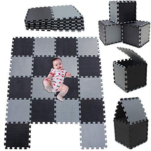 MSHEN Tappeto Puzzle con Certificato CE e Certificazione in Soffice Schiuma Eva | Tappeto da Gioco per Bambini | Tappetino Puzzle...dimensione1.62 mq,nero-grigio-0412g18