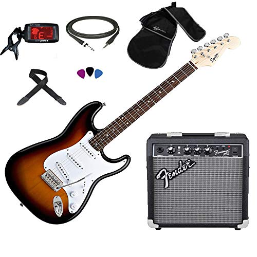 FENDER Squier Stratocaster SB Kit Chitarra elettrica + Amplificatore Fender Frontman 10G + Accordatore elettronico