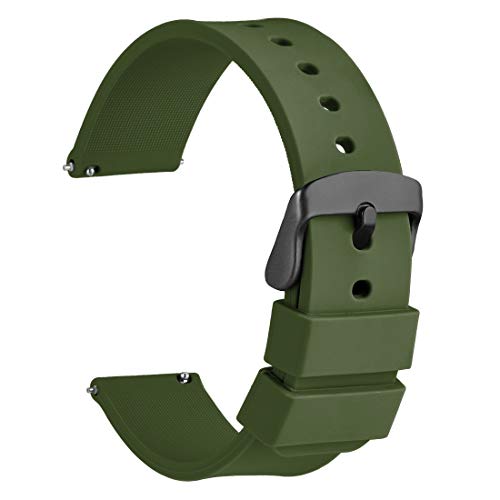 WOCCI 20mm Orologi Cinturino in Silicone con Fibbia Nera per Uomo Donna, Verde Militare