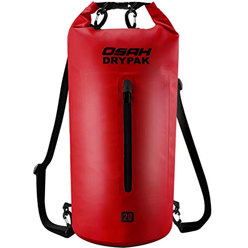 OSAH DRYPAK Borse Impermeabile Sacca Dry Bag 5L 10L 15L 20L 30L con Tracolla Regolabile per Spiaggia Sport d'Acqua Trekking Kayak Canoa Pesca Rafting Nuoto Campeggio (Rosso, 5L)