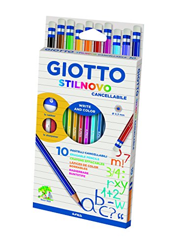 Giotto 256800 - Stilnovo Cancellabile Astuccio 10 Pastelli Colorati con Temperamatite e Gomma