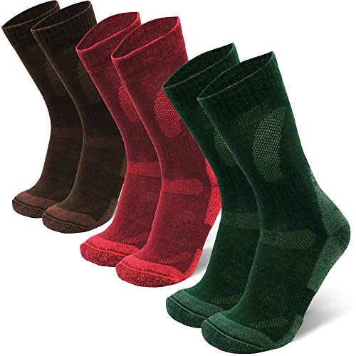 DANISH ENDURANCE Calzini da trekking in lana merino, 3 confezioni, per uomo e donna, per trekking (multicolore: marrone, rosso, verde, EU 39-42 // UK 6-8)