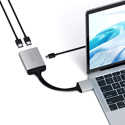 Satechi Adattatore HDMI Dual 4K 60Hz Tipo-C con Carica USB-C PD - In Attesa di Brevetto - Compatibile con 2019/2018 MacBook Pro, 2018 MacBook Air, 2018 Mac Mini (Argento)
