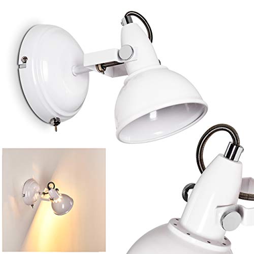 Lampada da parete Tina in metallo di colore bianco - Applique murale per interni con attacco E14 - Spot faretto mobile orientabile