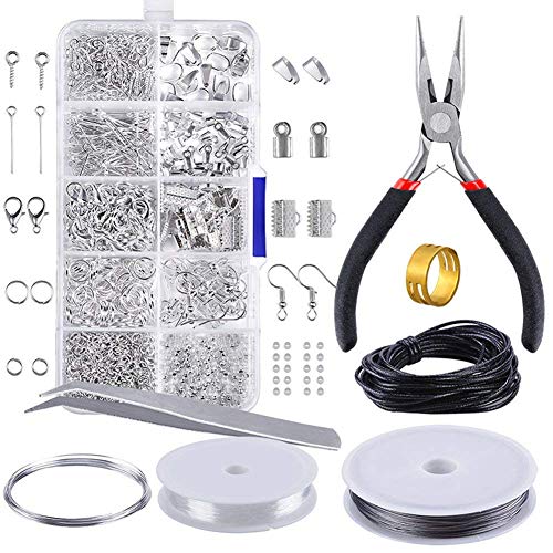 Queta Kit di Accessori per Gioielli Fatti a Mano, Set di Perline e creazione di Gioielli con pinze Strumenti per Principianti di Crafter Fai-da-Te, Accessori per Gioielli Forniture, Argento