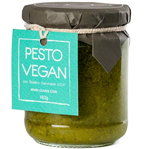 Pesto Vegano ligure Cuvea con Basilico genovese DOP 180 g - Senza Latte e derivati - 100% Made in Liguria - Prodotto artigianale senza conservanti né coloranti