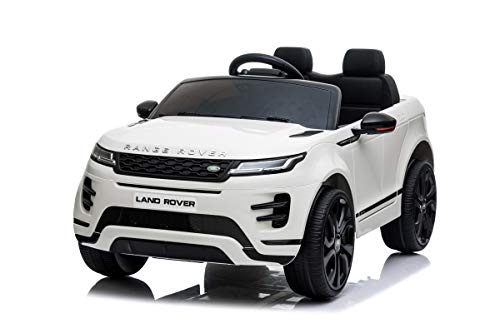 Mondial Toys Auto Macchina ELETTRICA per Bambini 12V Range Rover EVOQUE con Sedile in Pelle Cintura di Sicurezza A 5 Punti Telecomando Bianco