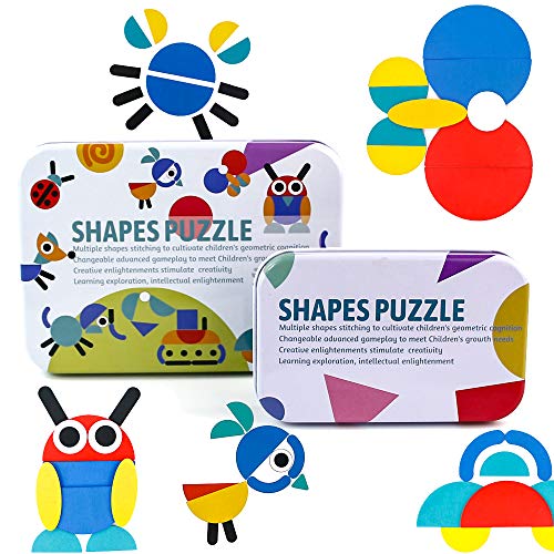PL Giochi Legno Set Montessori Tangram Puzzle 2 in 1 Animali Puzzle Blocchi Educativi Montessori Set Giochi da Viaggio per Bambini Ragazzi Ragazze Regalo 3 4 5 6 Anni