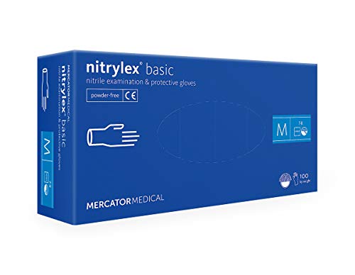 Nitrylex Guanti in Nitrile Monouso, 100 Pezzi Box Senza Polvere, Colore Blu, Misura M