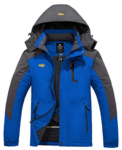 Wantdo Giacca Outdoor Primaverile Giubbotto da Viaggio a Vento Jacket for Work with Hooded Warm Abbigliamento da Sci Taglia Forti Uomo Grigio Scuro e Blu M