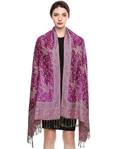 EASE LEAP Sciarpa Pashmina per donna scialle avvolgente caldo di lusso con sensazione di seta Hijab Paisley in colori ricchi con frange 200 * 70cm/(10-Fucsia)