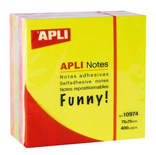 Apli – Cubo Notepad Sticky notes 75 x 75 mm, 400 fogli, giallo, rosa, verde e arancione brillante