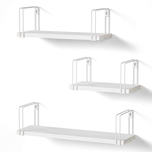 SRIWATANA Mensole da Muro Bianco Legno Scaffale Parete per Cameretta Salotto 3 Pezzi, Carico Massimo 18 kg, 23/33/43cm