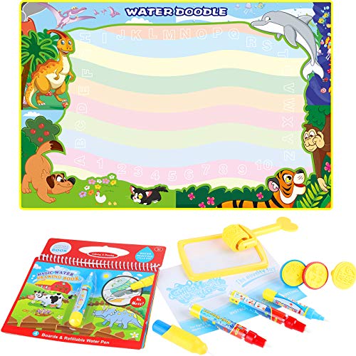Anpro Doodle Tappeto Magico 8 Colori - 120x90CM Doodle Mat Tappeto Disegno Acqua per Bambini, Tappetino Scarabocchio con Sigilli e Roller Magico e Libretto