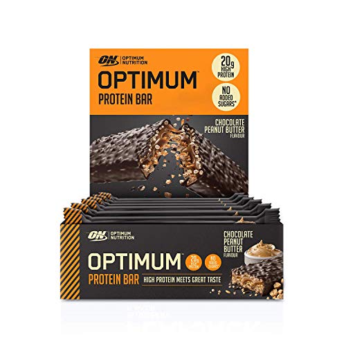 Optimum Nutrition Protein Bar 10 Barrette Proteiche con Proteine Whey Isolate in Polvere, Cioccolato, Burro di Arachidi, Scatola di 10 x 62 g