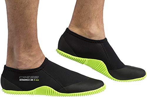 Cressi Minorca Shorty Boots, Calzari Bassi per Immersione e Snorkeling, Premium Neoprene 3 mm Unisex-Adulto, Nero/Suola Verde Fluo, L-42/43