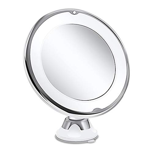 Dightyoho Specchio Ingranditore 10X Trucco Luce LED,Specchio Cosmetico Illuminato Ingradimento con Ventosa,Girevole 360° a Batteria,Bianco