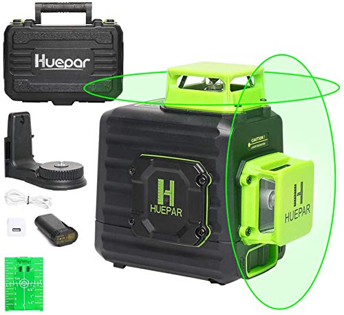 Huepar B02CG Livella Laser 360 Verde con Modalità Impulso & Batteria al litio USB Ricaricabile, 2x 360 Livella Laser Autolivellante a Croce, Orizzontale/Verticale a 360 Gradi, Base Magnetica Inclusa