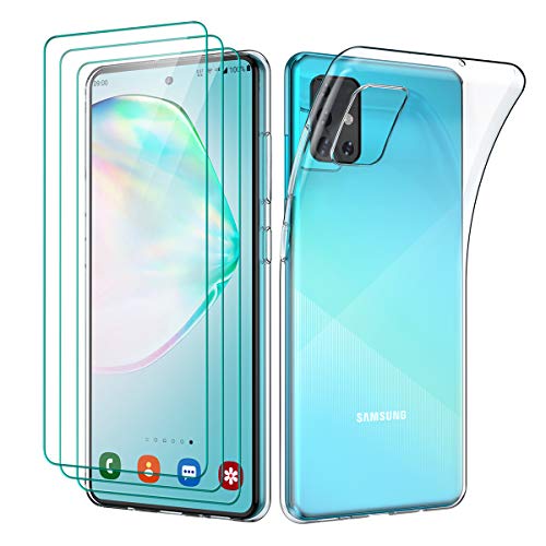 Oududianzi - Cover per Samsung Galaxy A51 (2020) + [3X Pellicola Protettiva in Vetro Temperato], Custodia Morbida Chiaro Sottile Case in Silicone Gel TPU - Trasparente