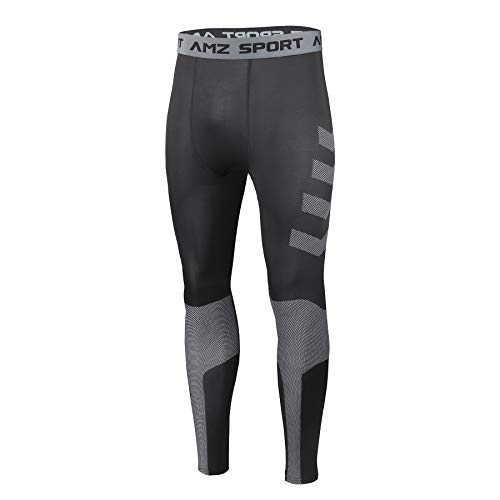 AMZSPORT Leggings a Compressione da Uomo Pantaloni Sportivi Freschi e Asciutti da Allenamento Fitness Nuova Generazione, Nero L