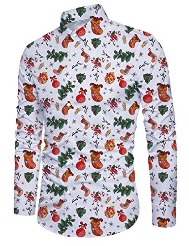 Camicia da Uomo Camicia di Natale Stampa Fenicottero Manica Lunga Abbottonatura Moda Aloha Vacanze Escursionismo Abbigliamento Brutto Camicie Natalizie da Uomo Verde