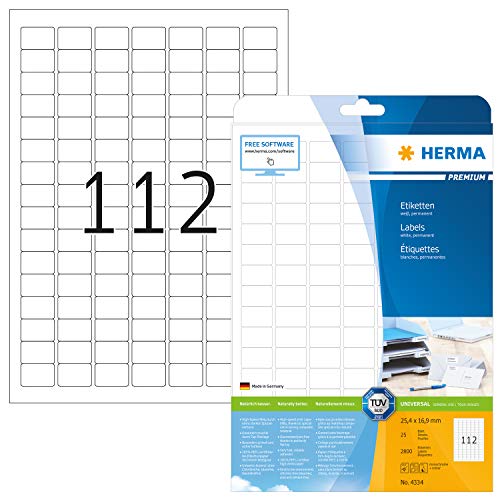Herma GmbH Etichette Universali, 25,4 x 16,9 mm, Etichette Adesive A4 per Stampante, 112 Etichette per Foglio, Bianco