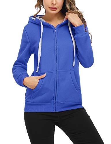 Sykooria Felpe Donna con Cappuccio e Zip Felpa Sportiva Manica Lunga con Tasche Giacca Felpa Morbida e Confortevole Spessa in Peluche Invernali - Blu XXL