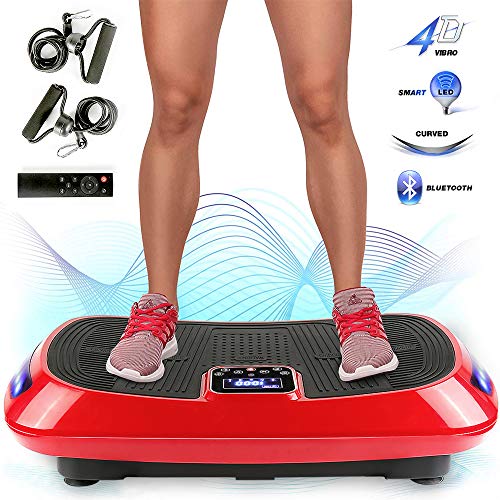 MUPAI Piattaforma di Vibrazione e Oscillazione, Motore 4-D con Tripla Piastra Vibrante, Bluetooth + Fascia di Cambio Colore in 3 Colori + Cavo di Tensione, Fitness e Corpo Intero, 78x45x14,5 cm