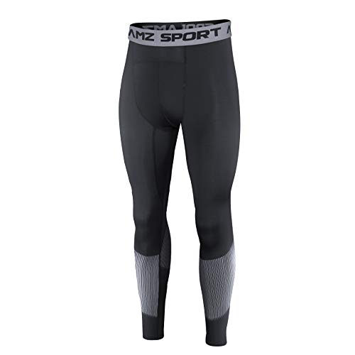 AMZSPORT Leggings da Uomo Cool Dry Running Pants Sport Gym Tights (Nero S)