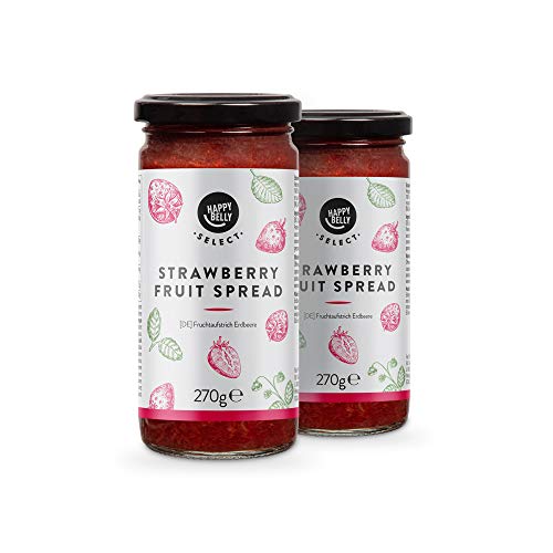 Marchio Amazon - Happy Belly, marmellata alla fragola, solo frutta selezionata, 100% frutta, 2 confezioni da 270 g