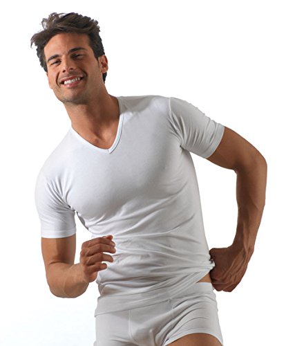 ROSSOPORPORA, set da 3 magliette intime uomo in cotone elasticizzato modello collo a V. NERO L/5