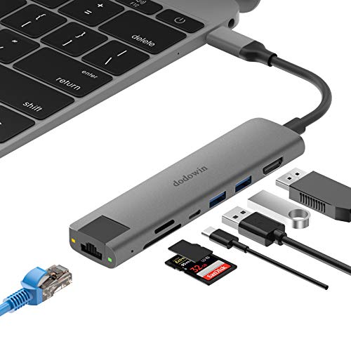 Adattatore USB C portatile 7 IN 1 Hub USB C compatibile per Macbook Pro / Air M1, Adattatore Macbook Air / Pro 2020-16 Hub Ipad Pro, HP Spectre, USB C a HDMI 4K, RJ 45, 2 * USB3.0, SD / TF, tipo C.