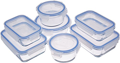 AmazonBasics - Contenitori per alimenti, in vetro, con coperchi, 14 pezzi (7 contenitori + 7 coperchi), senza BPA