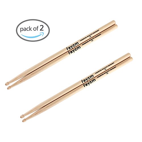 Rayzm Bacchette per Batteria 5A, Bacchette per Batteria/Percussioni in Robusto Noce Americano, Punte in Legno （2 Coppie）