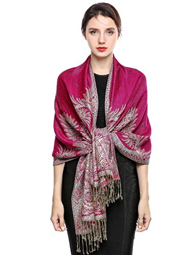 EASE LEAP Sciarpa Pashmina per donna scialle avvolgente caldo di lusso con sensazione di seta Hijab Paisley in colori con frange 200 * 70cm/(fuschia)