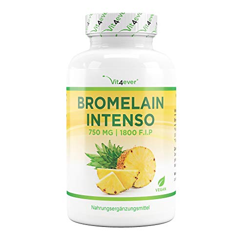 Bromelina Intenso - 750 mg (1800 F.I.P) - 120 capsule rivestite con enterica (DRcaps®) - Enzima digestivo naturale da estratto di ananas - Vegan - Altamente dosato
