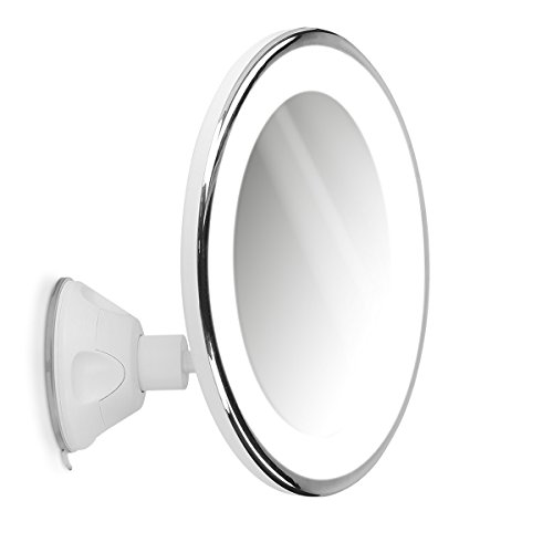 Navaris Specchio da Trucco LED Ingrandimento 7X con Ventosa - Specchietto Cosmetico Illuminato Ingrandente x7 - Bagno Make Up Batterie USB - Bianco
